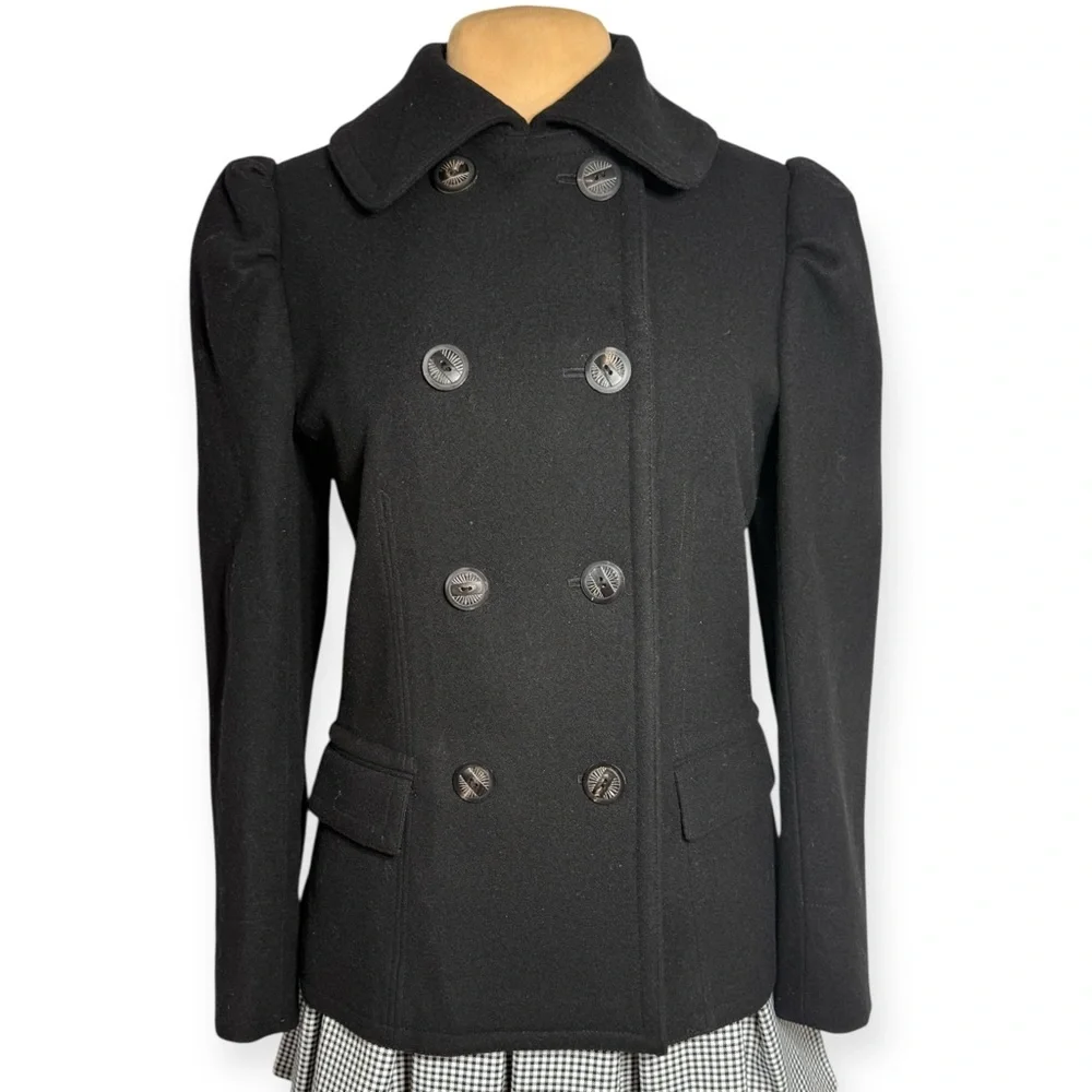 Vintage Y2K Ralph Lauren Blue Label Black wool cashmere double breasted pea coat - Picture 2 of 7